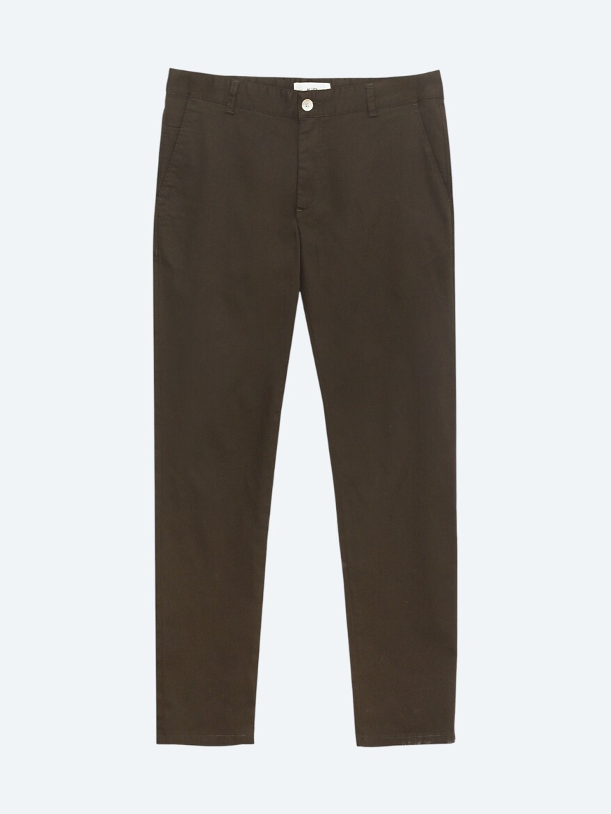 Kahverengi Dokuma Regular Fit Casual Pamuk Karışımlı Pantolon - 5