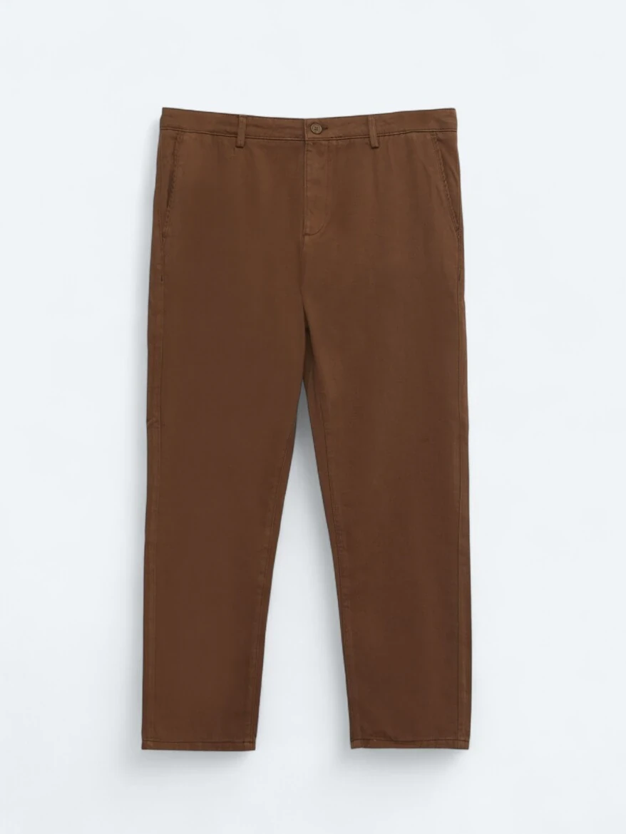 Kahverengi Dokuma Relaxed Fit Casual Pamuk Karışımlı Pantolon 