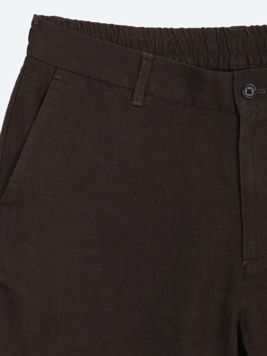 Kahverengi Dokuma Relaxed Fit Casual Pamuk Karışımlı Pantolon - 7