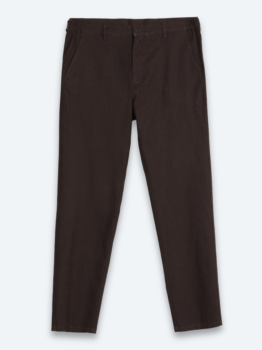 Kahverengi Dokuma Relaxed Fit Casual Pamuk Karışımlı Pantolon - 6