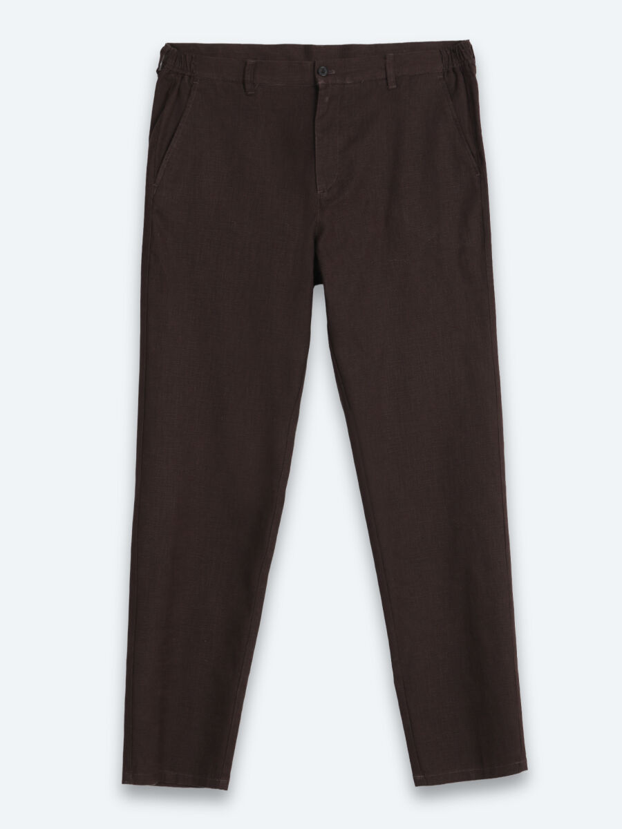 Kahverengi Dokuma Relaxed Fit Casual Pamuk Karışımlı Pantolon - 6