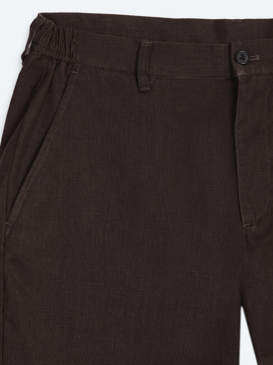 Kahverengi Dokuma Relaxed Fit Casual Pamuk Karışımlı Pantolon - 7