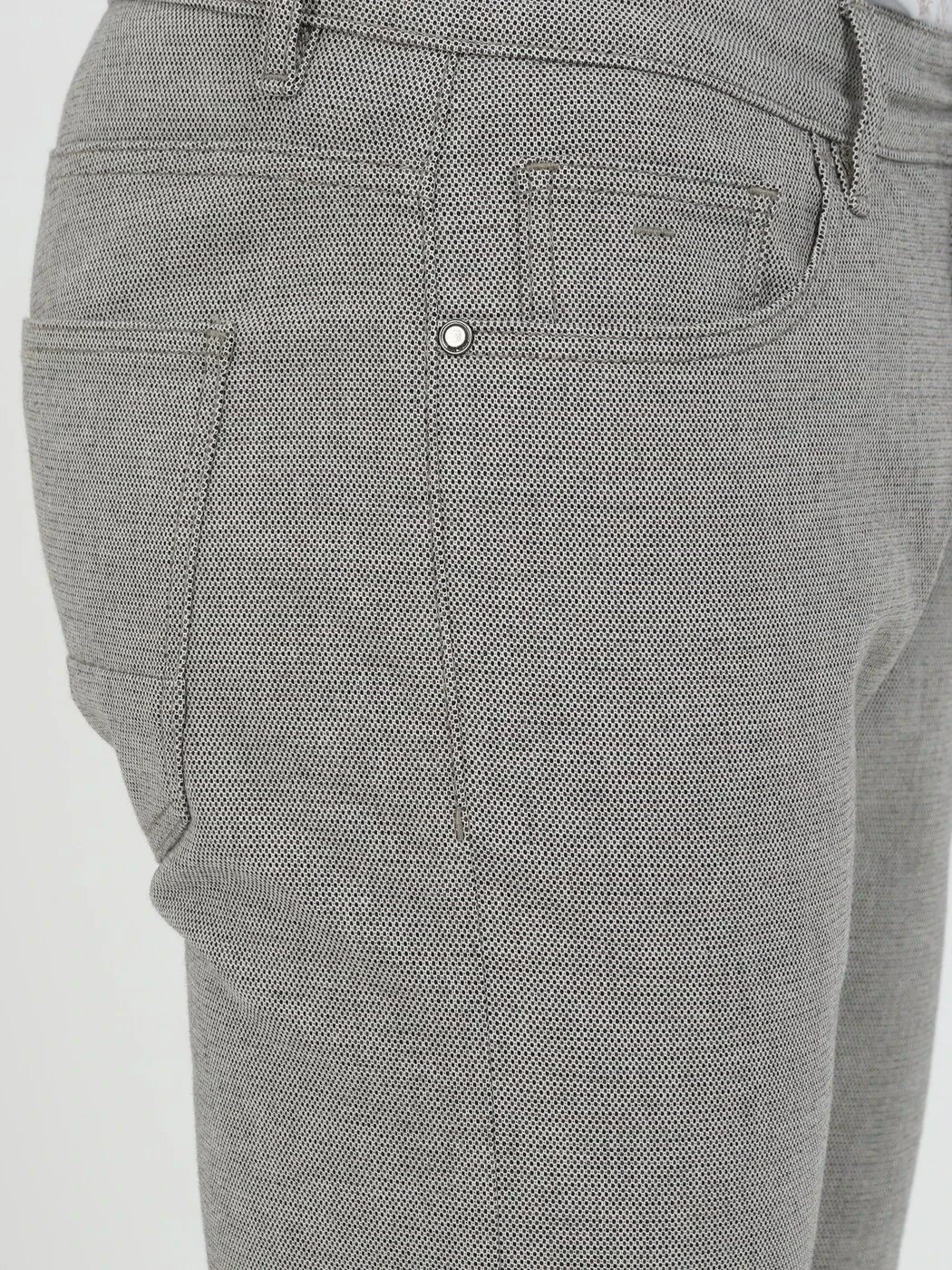 Kahverengi Dokuma Slim Fit Casual Pamuk Karışımlı Pantolon - 3