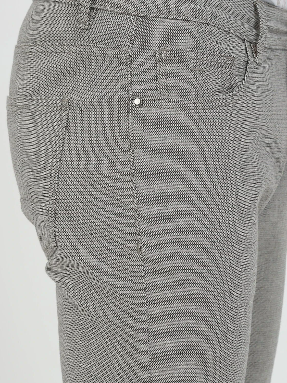 Kahverengi Dokuma Slim Fit Casual Pamuk Karışımlı Pantolon - 3