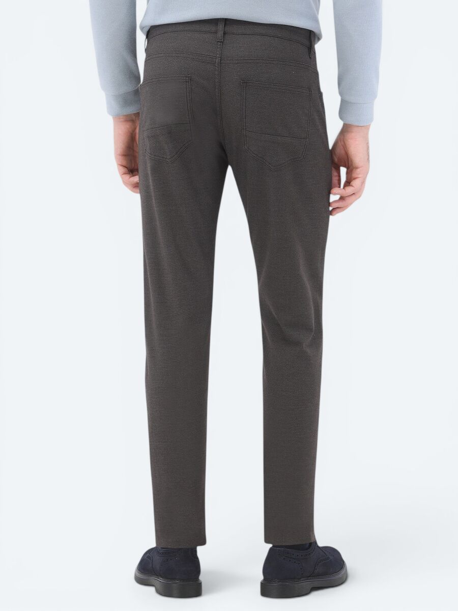 Kahverengi Dokuma Slim Fit Casual Pamuk Karışımlı Pantolon - 5