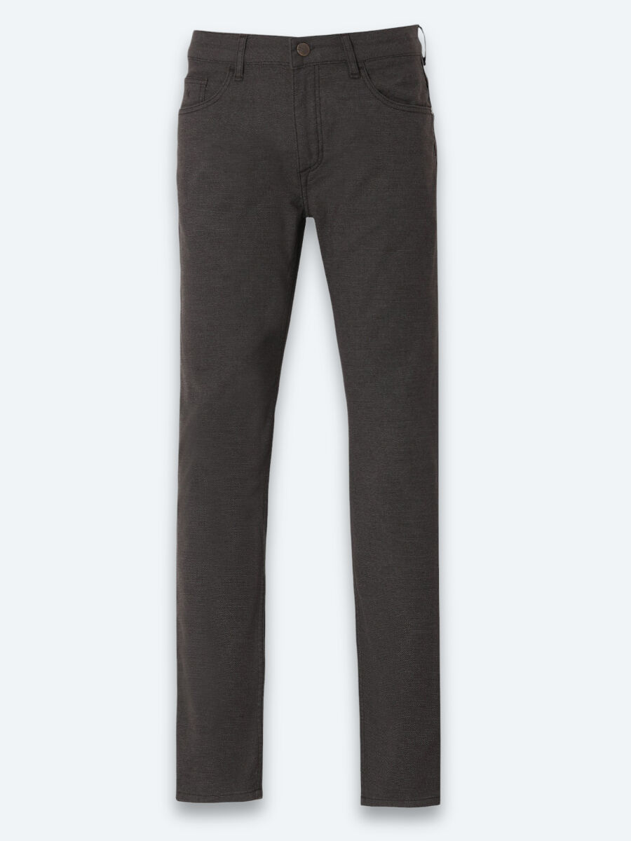 Kahverengi Dokuma Slim Fit Casual Pamuk Karışımlı Pantolon - 6
