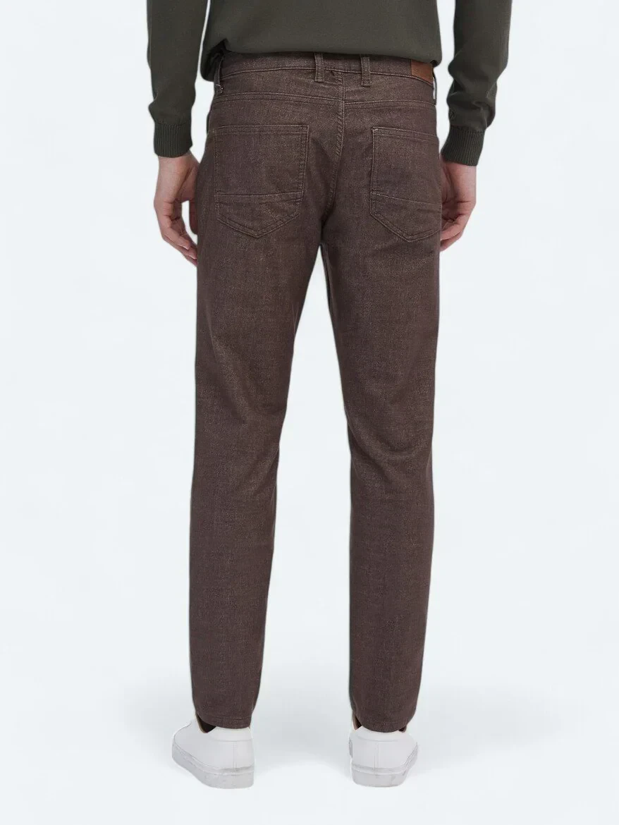 Kahverengi Dokuma Slim Fit Casual Pamuk Karışımlı Pantolon - 4