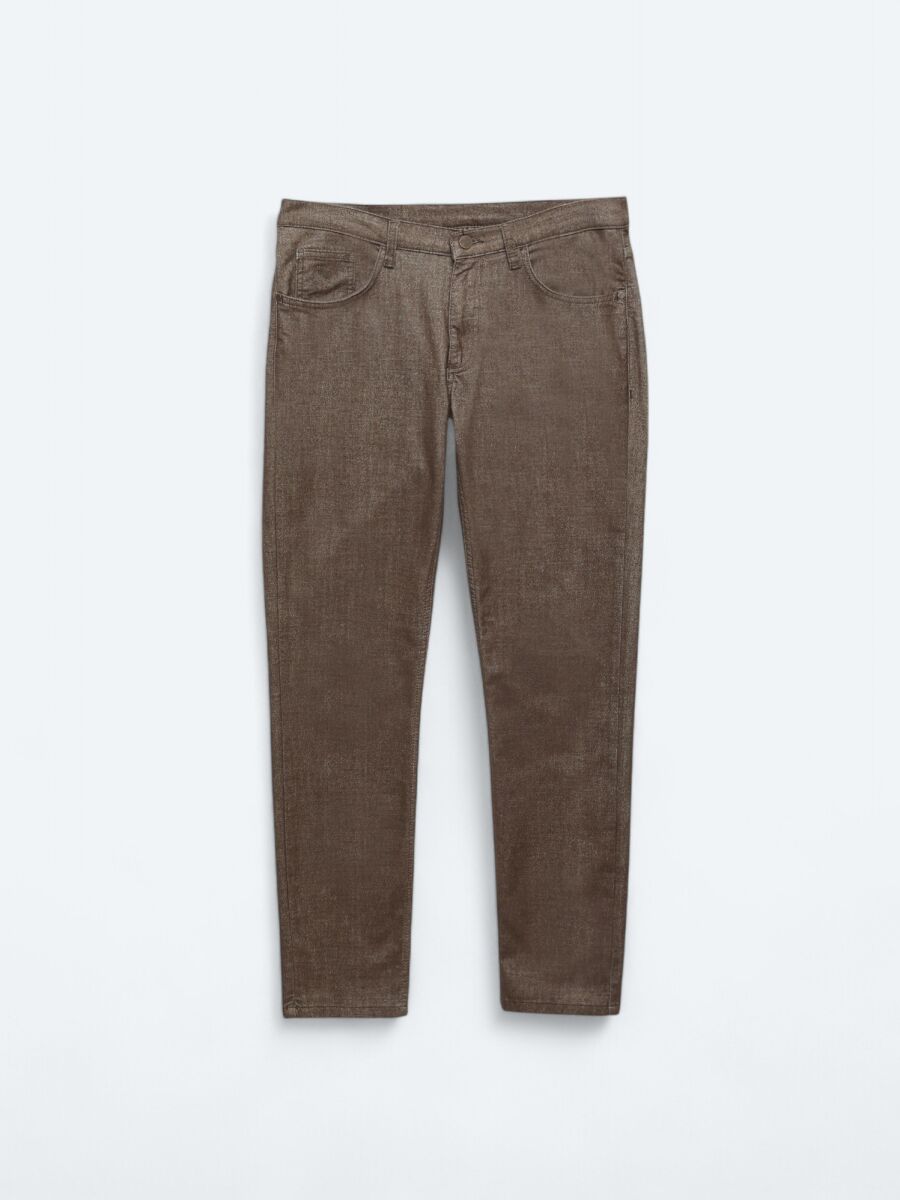 Kahverengi Dokuma Slim Fit Casual Pamuk Karışımlı Pantolon - 5