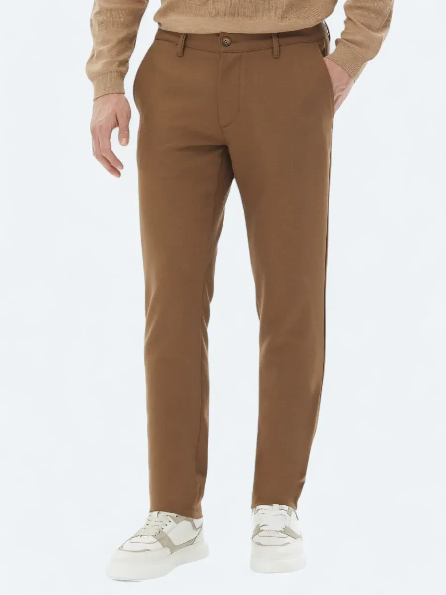 Kahverengi Dokuma Slim Fit Casual Pantolon - 2