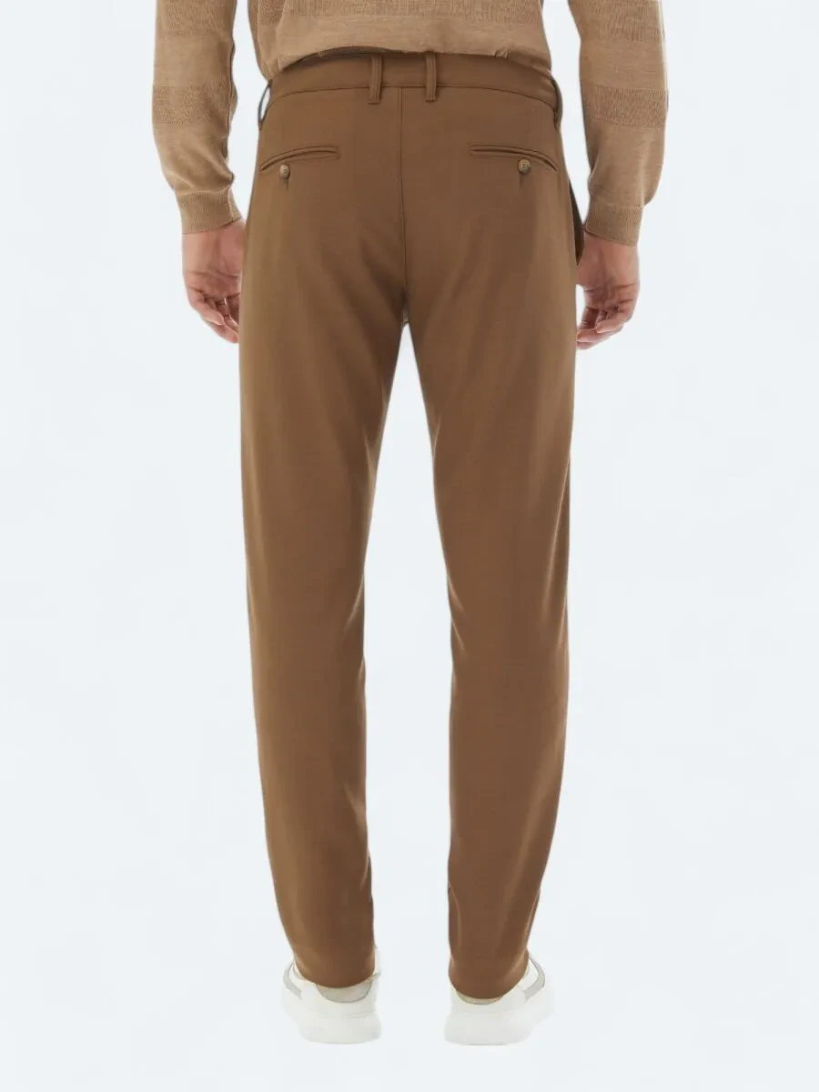 Kahverengi Dokuma Slim Fit Casual Pantolon - 5
