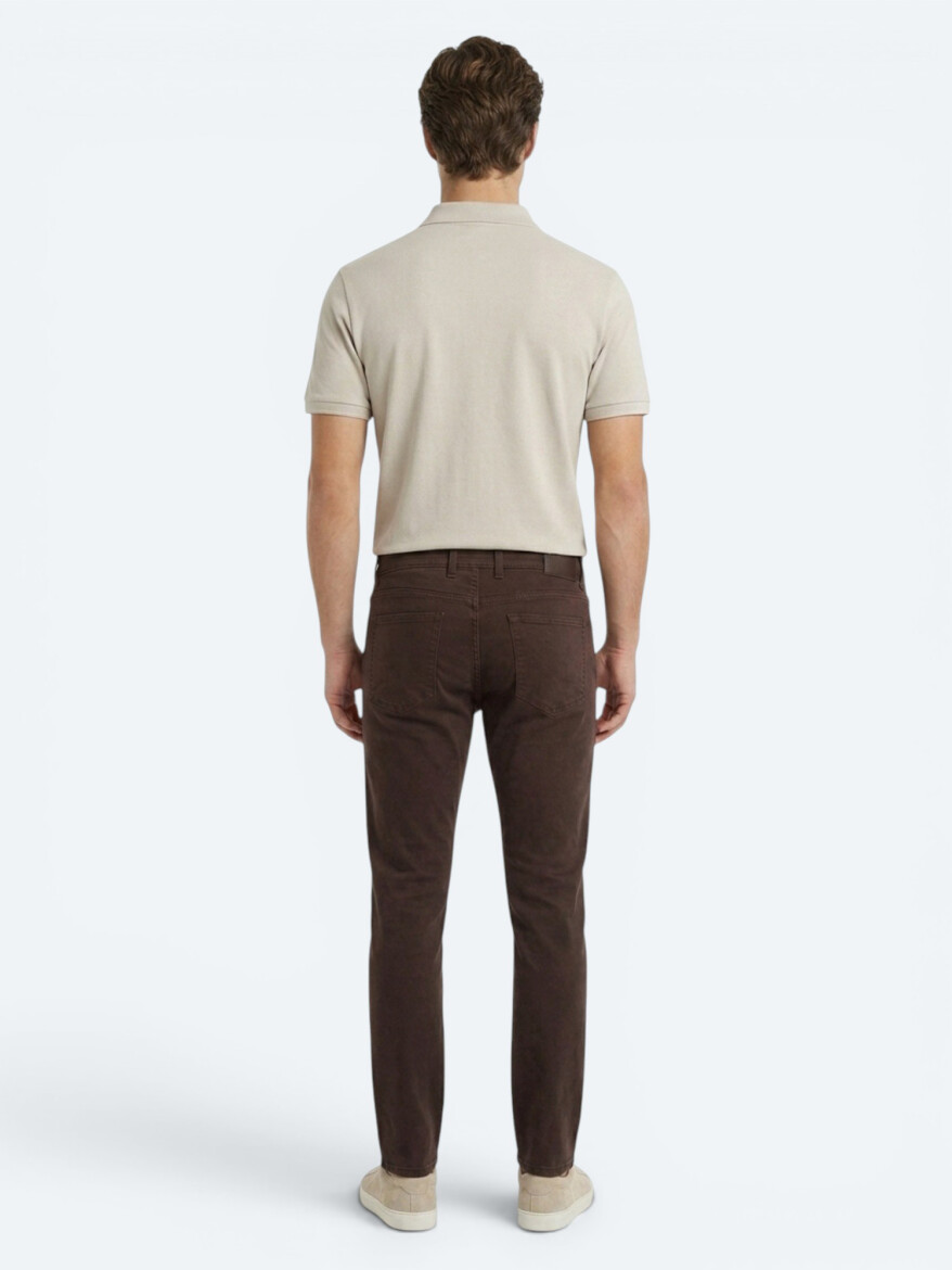 Kahverengi Dokuma Slim Fit Spor Pamuk Karışımlı Pantolon - 5