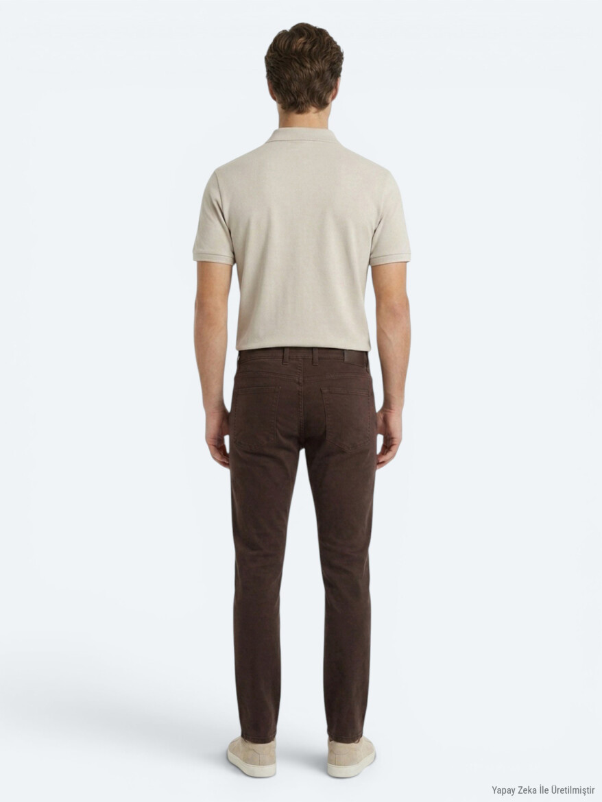 Kahverengi Dokuma Slim Fit Spor Pamuk Karışımlı Pantolon - 5