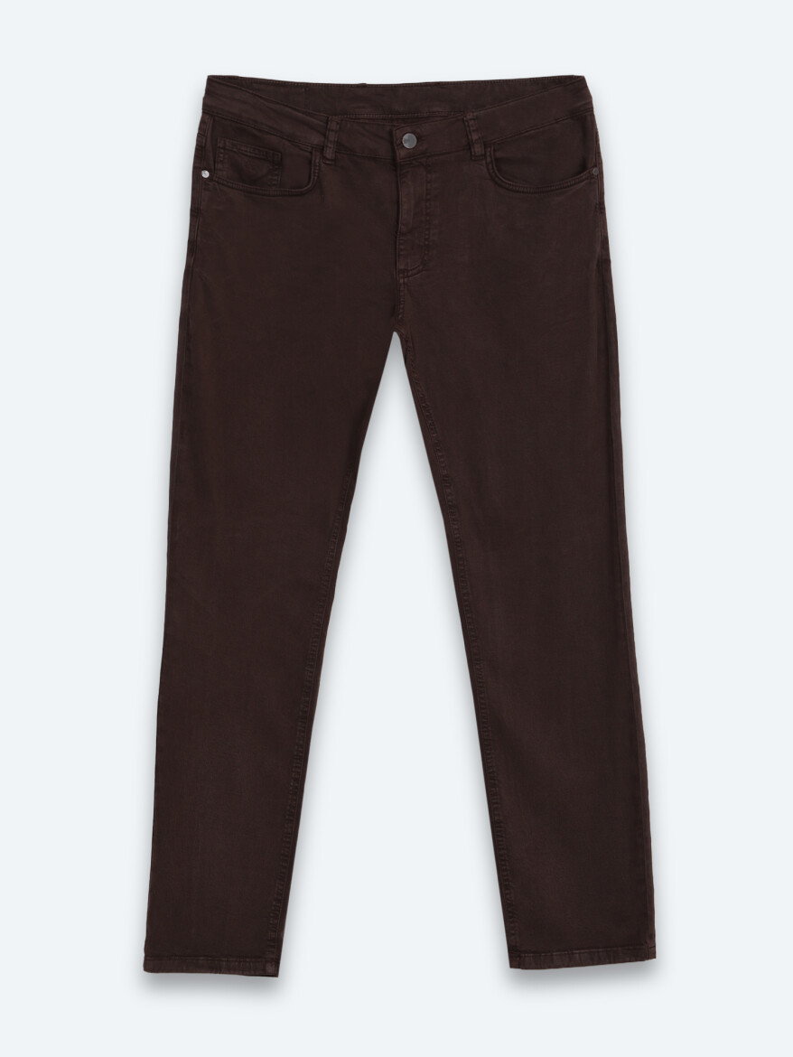 Kahverengi Dokuma Slim Fit Spor Pamuk Karışımlı Pantolon - 6