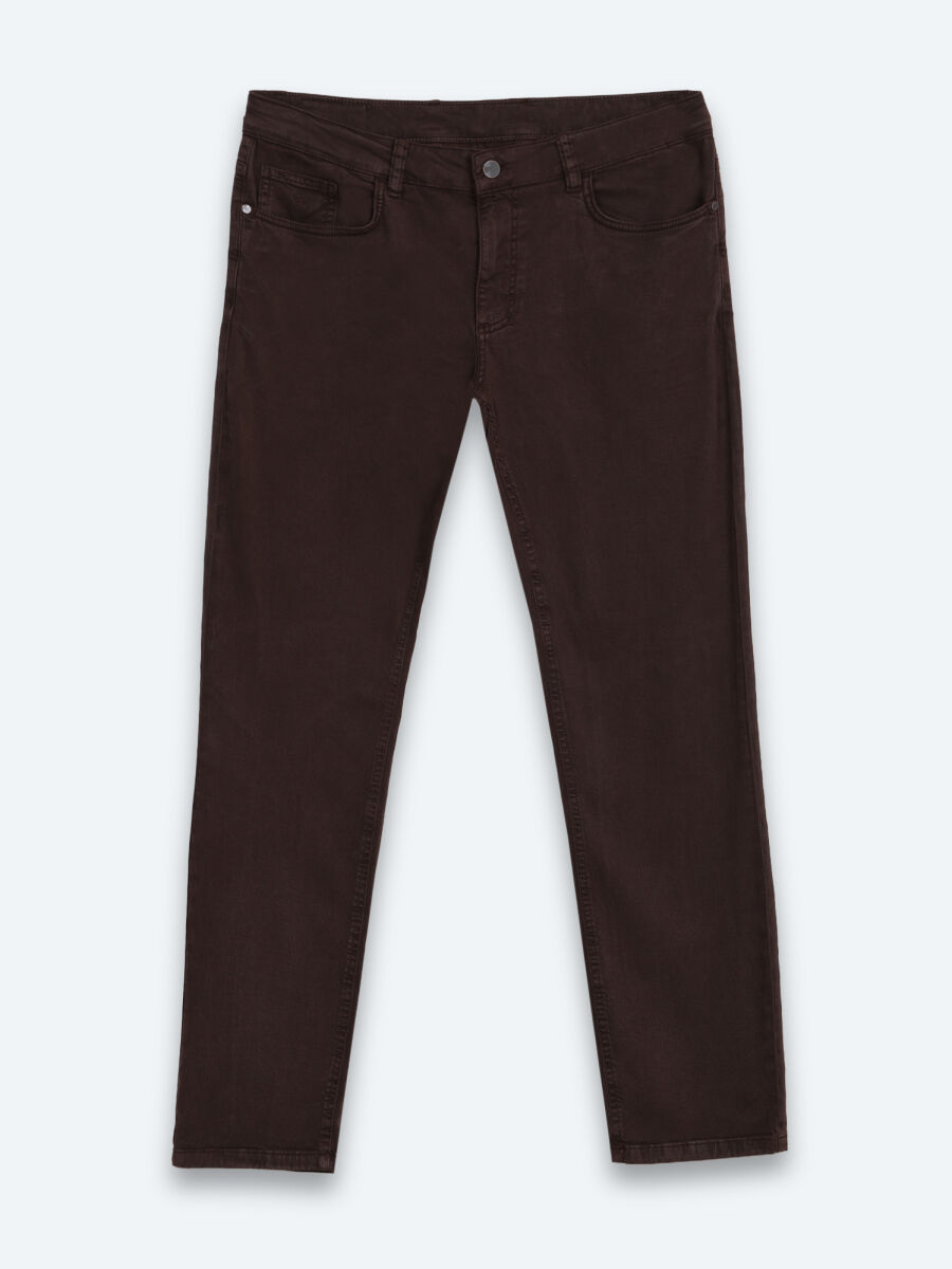 Kahverengi Dokuma Slim Fit Spor Pamuk Karışımlı Pantolon - 6