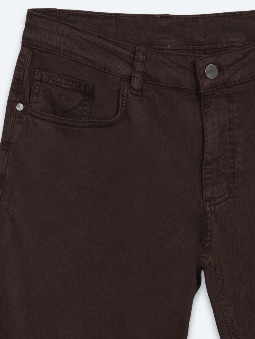 Kahverengi Dokuma Slim Fit Spor Pamuk Karışımlı Pantolon - 7