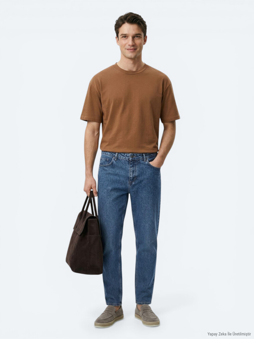 Kahverengi Düz %100 Pamuk T-Shirt - 3