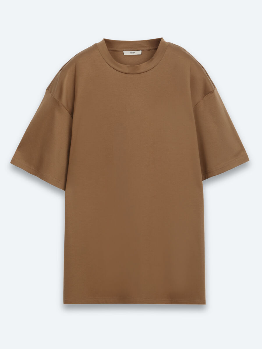 Kahverengi Düz %100 Pamuk T-Shirt - 6