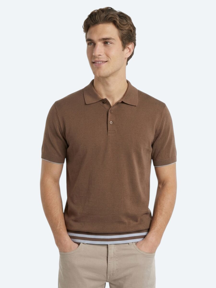 Kahverengi Düz %100 Pamuk T-Shirt - 1