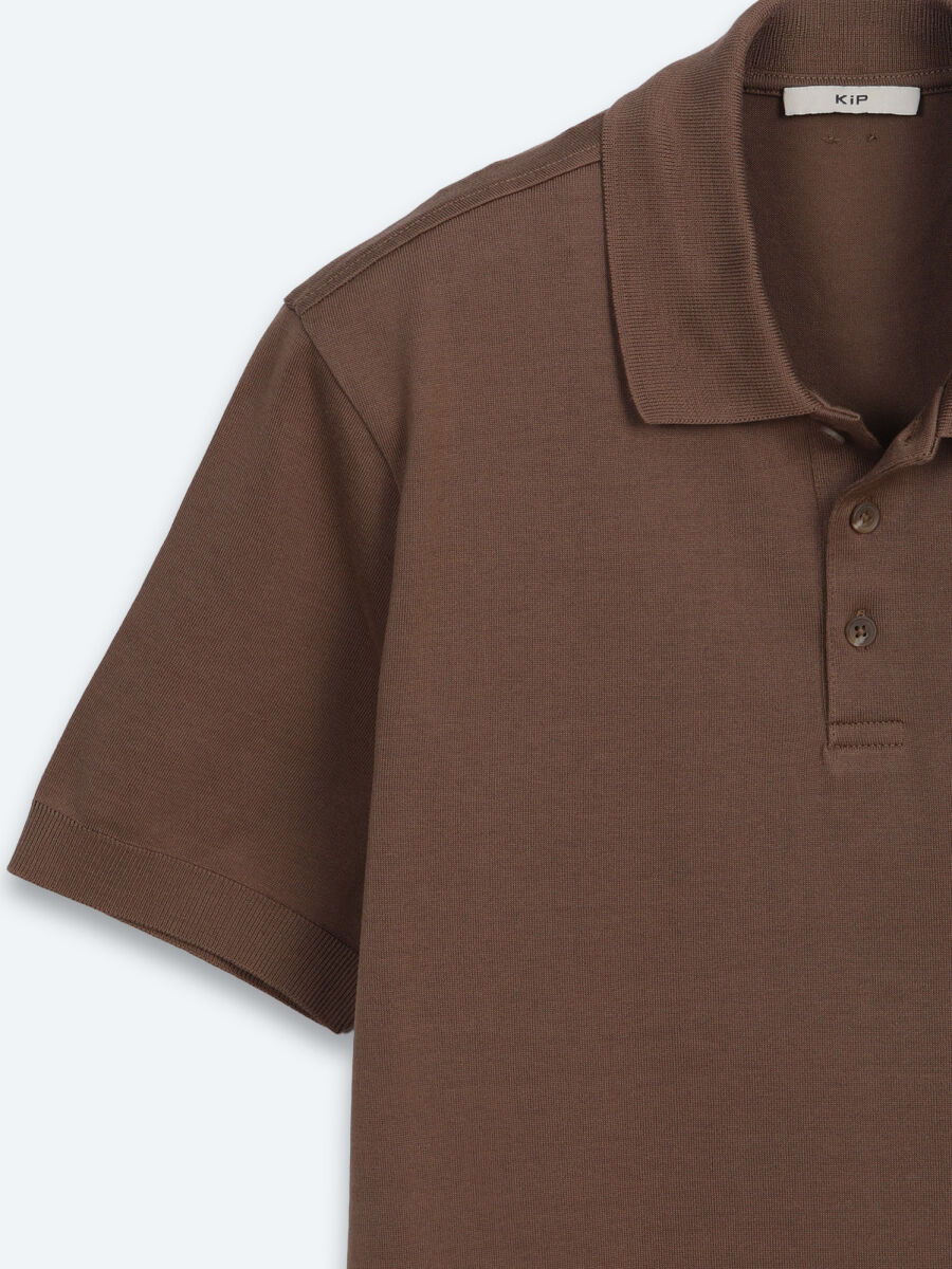 Kahverengi Düz %100 Pamuk T-Shirt - 7