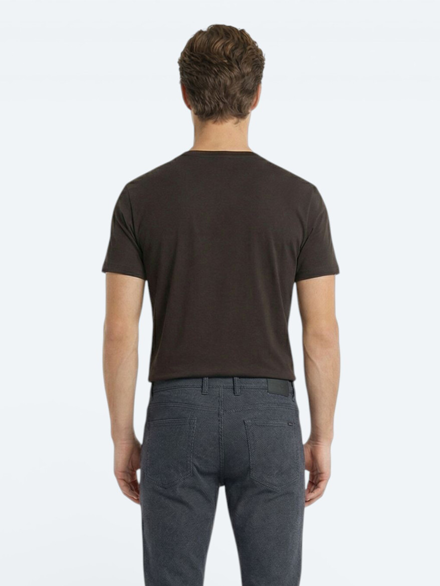Kahverengi Düz %100 Pamuk T-Shirt - 3