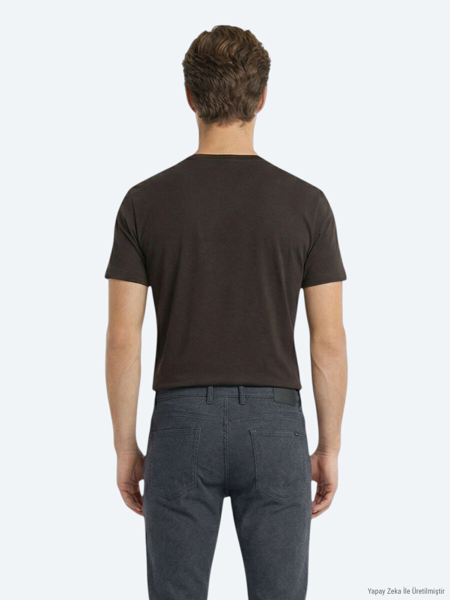 Kahverengi Düz %100 Pamuk T-Shirt - 3