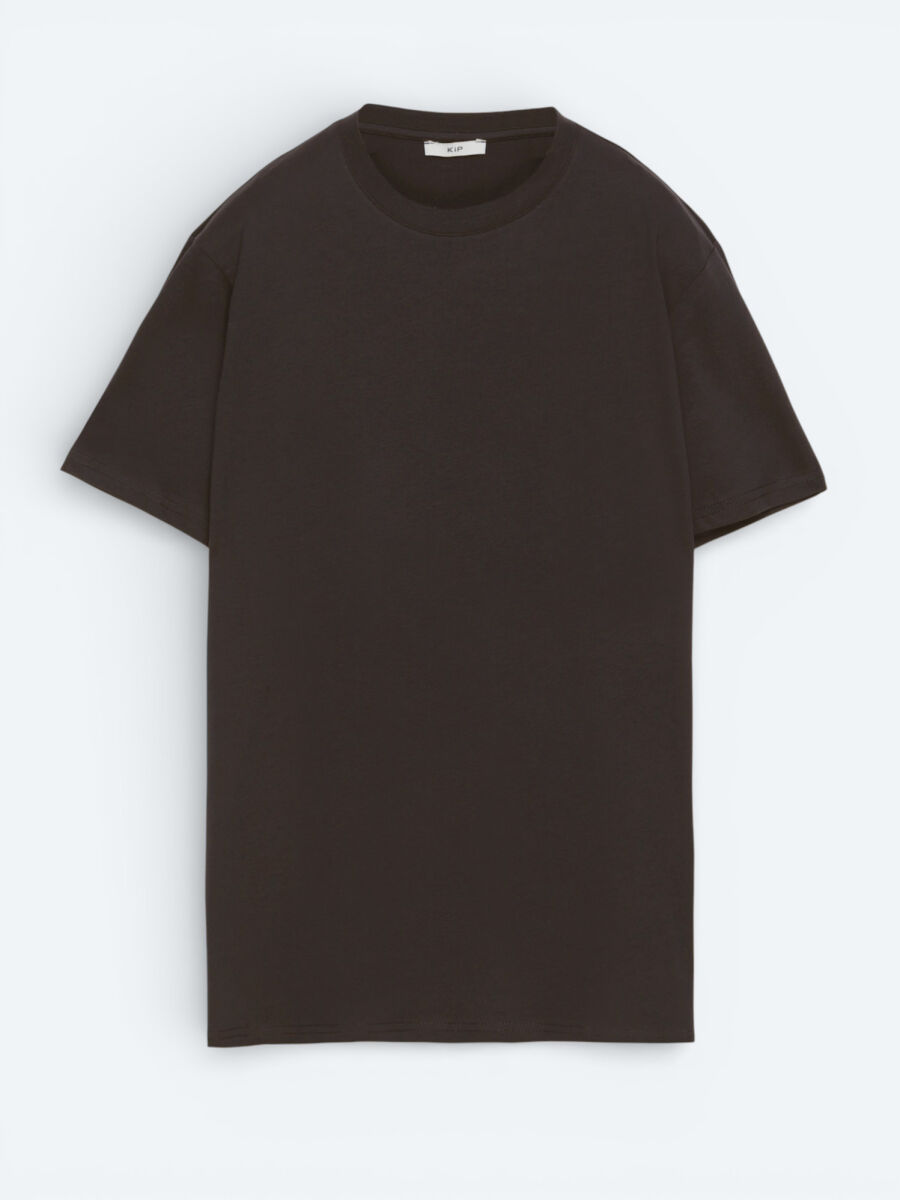 Kahverengi Düz %100 Pamuk T-Shirt - 4