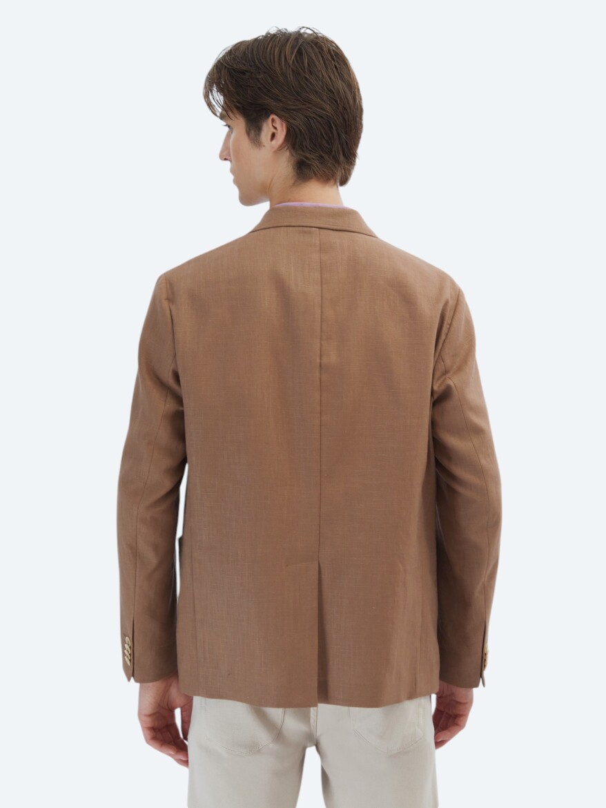 Kahverengi Düz Comfort Fit Pamuk Karışımlı Ceket - 6