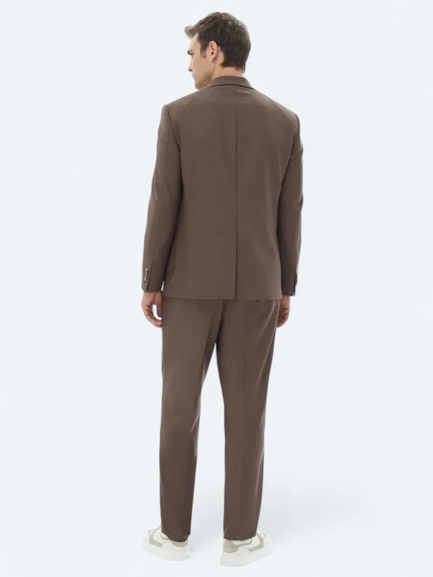 Kahverengi Düz Comfort Fit Takım Elbise - 6