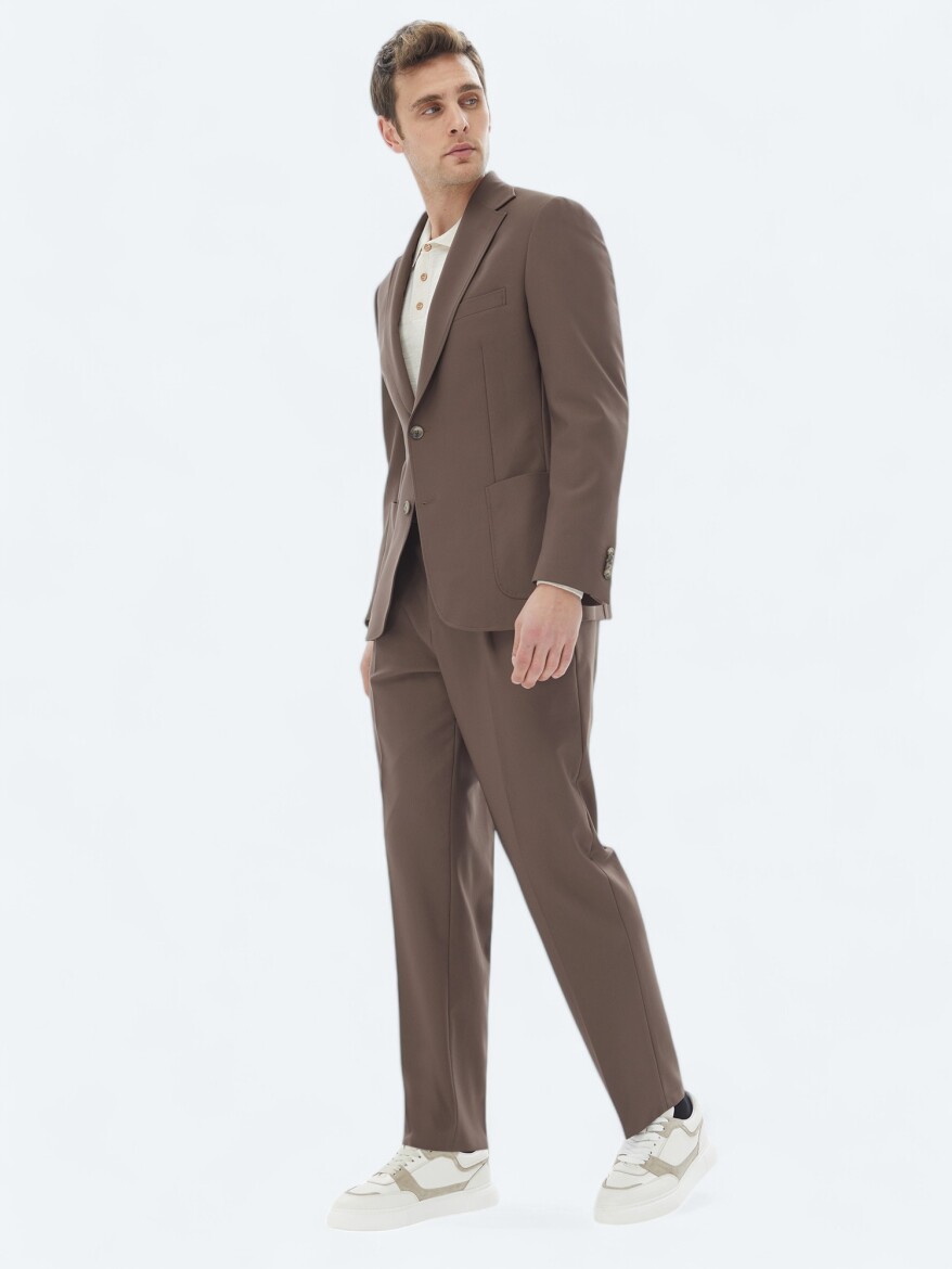 Kahverengi Düz Comfort Fit Takım Elbise - 1