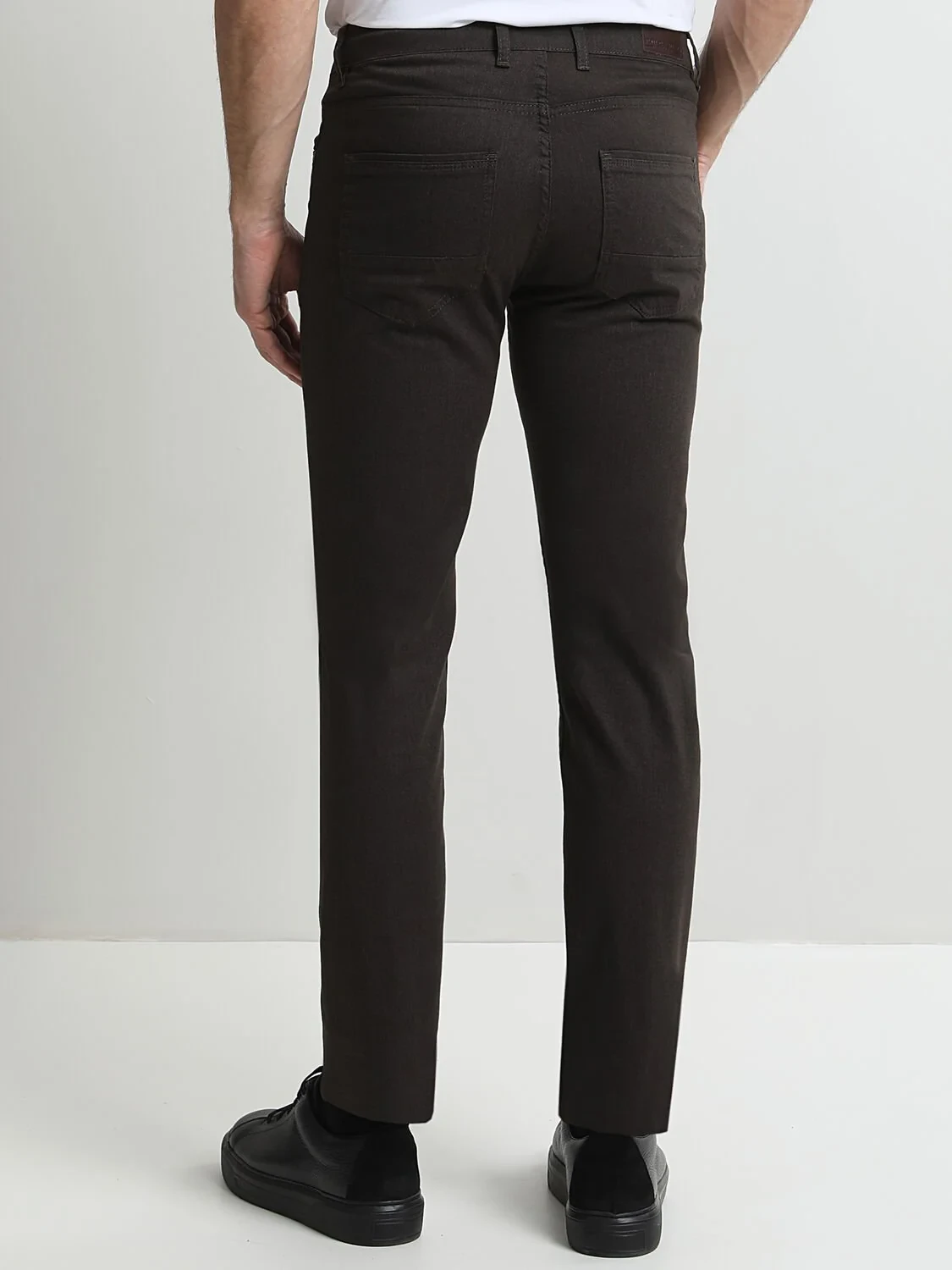 Kahverengi Düz Denim Regular Fit Casual Pamuk Karışımlı Pantolon - 4