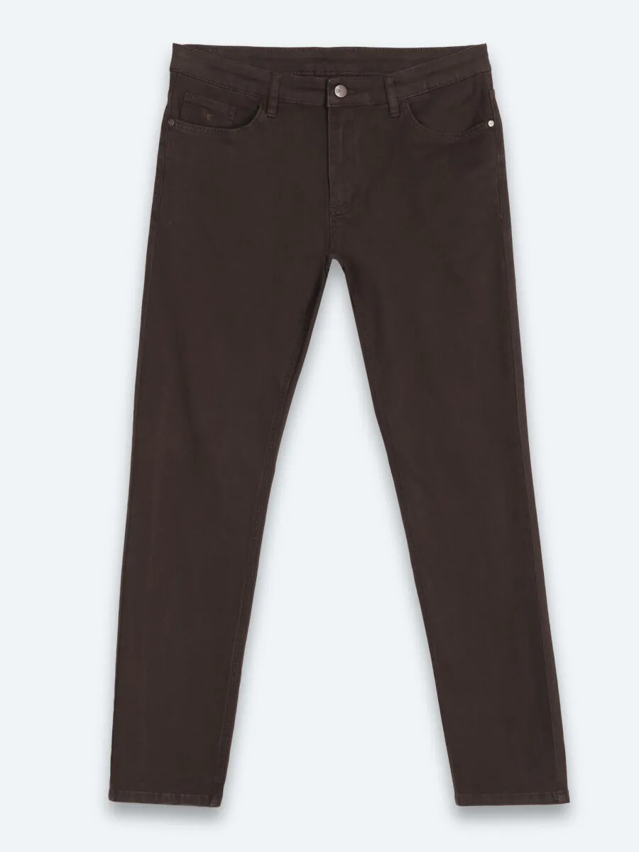 Kahverengi Düz Dokuma Slim Fit Spor Pamuk Karışımlı Pantolon - 7