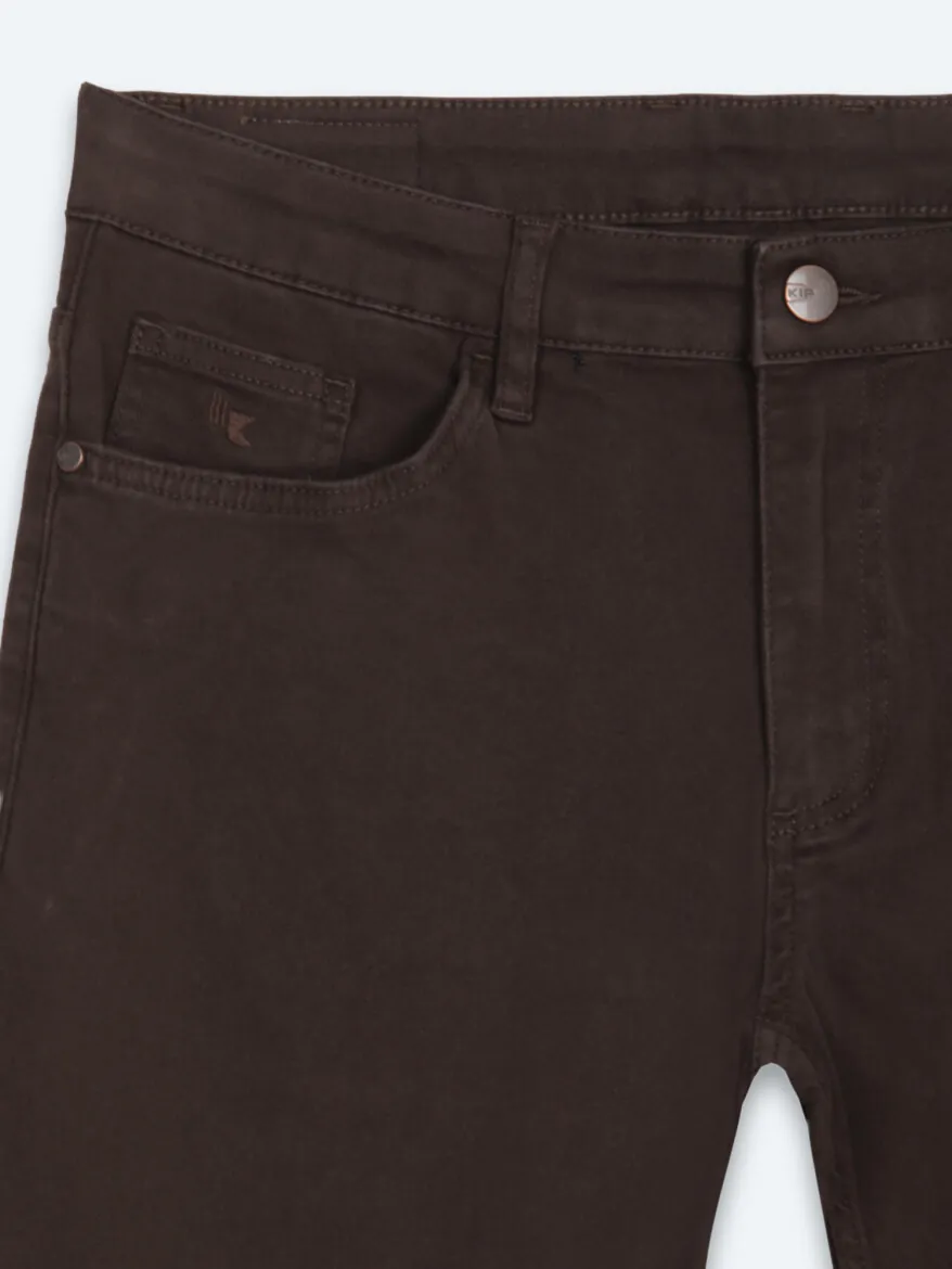 Kahverengi Düz Dokuma Slim Fit Spor Pamuk Karışımlı Pantolon - 8