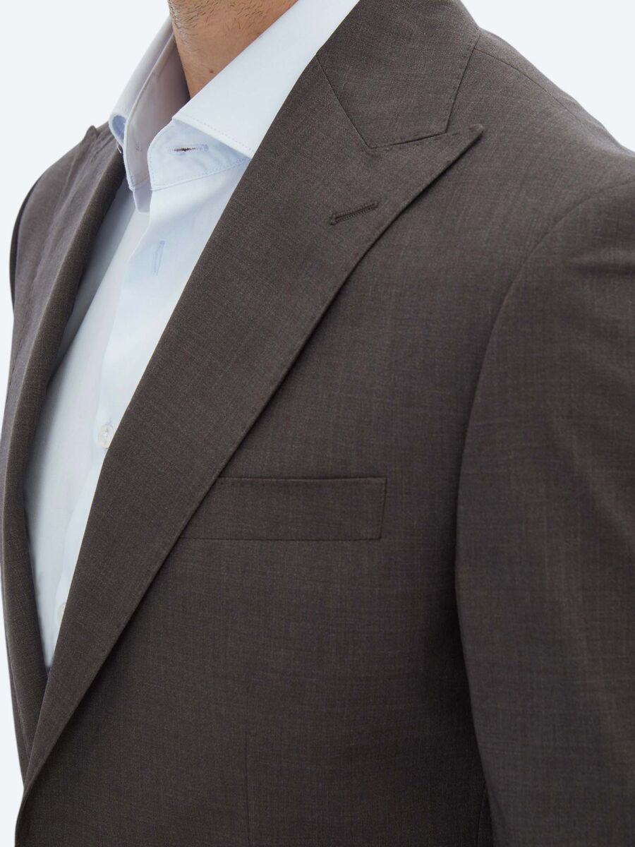 Kahverengi Düz Modern Fit %100 Yün Takım Elbise - 4