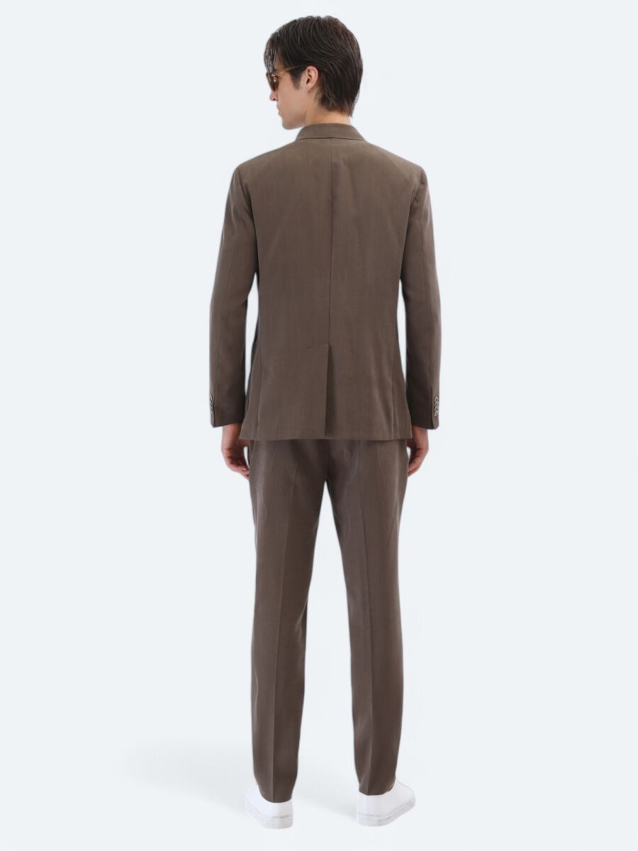 Kahverengi Düz Modern Fit Takım Elbise - 8