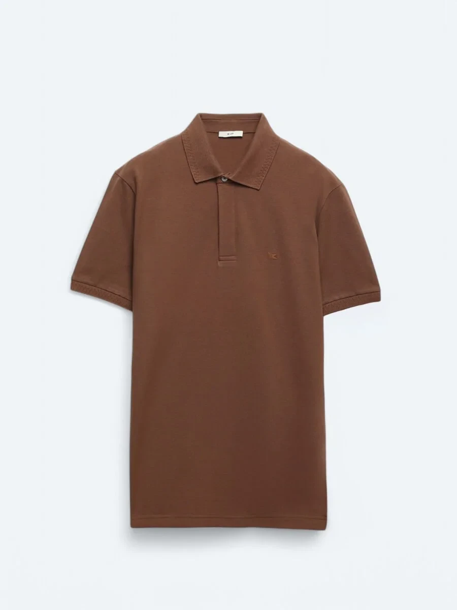 Kahverengi Düz Polo Yaka %100 Pamuk T-Shirt - 5