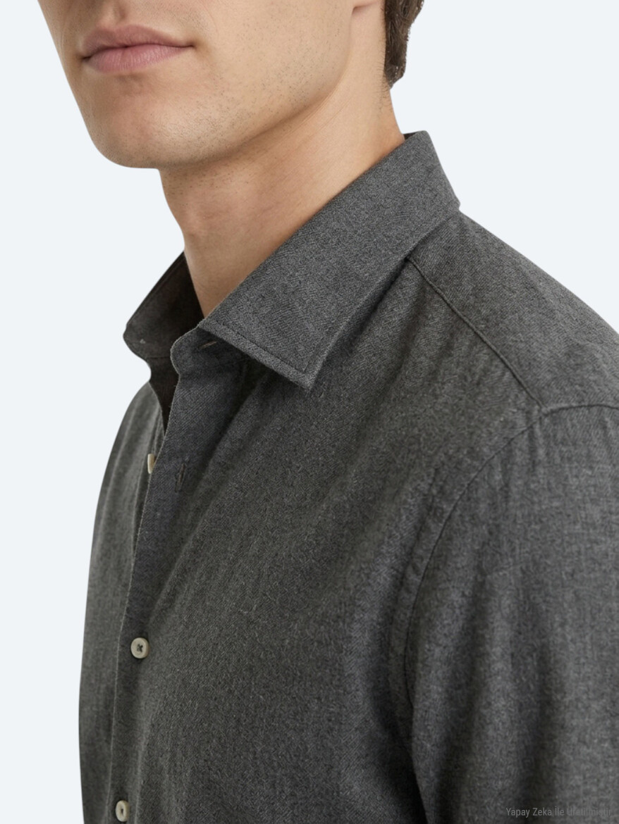 Kahverengi Düz Regular Fit Uzun Dokuma Casual Pamuk Karışımlı Gömlek - 3