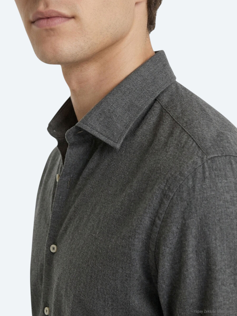Kahverengi Düz Regular Fit Uzun Dokuma Casual Pamuk Karışımlı Gömlek - 3
