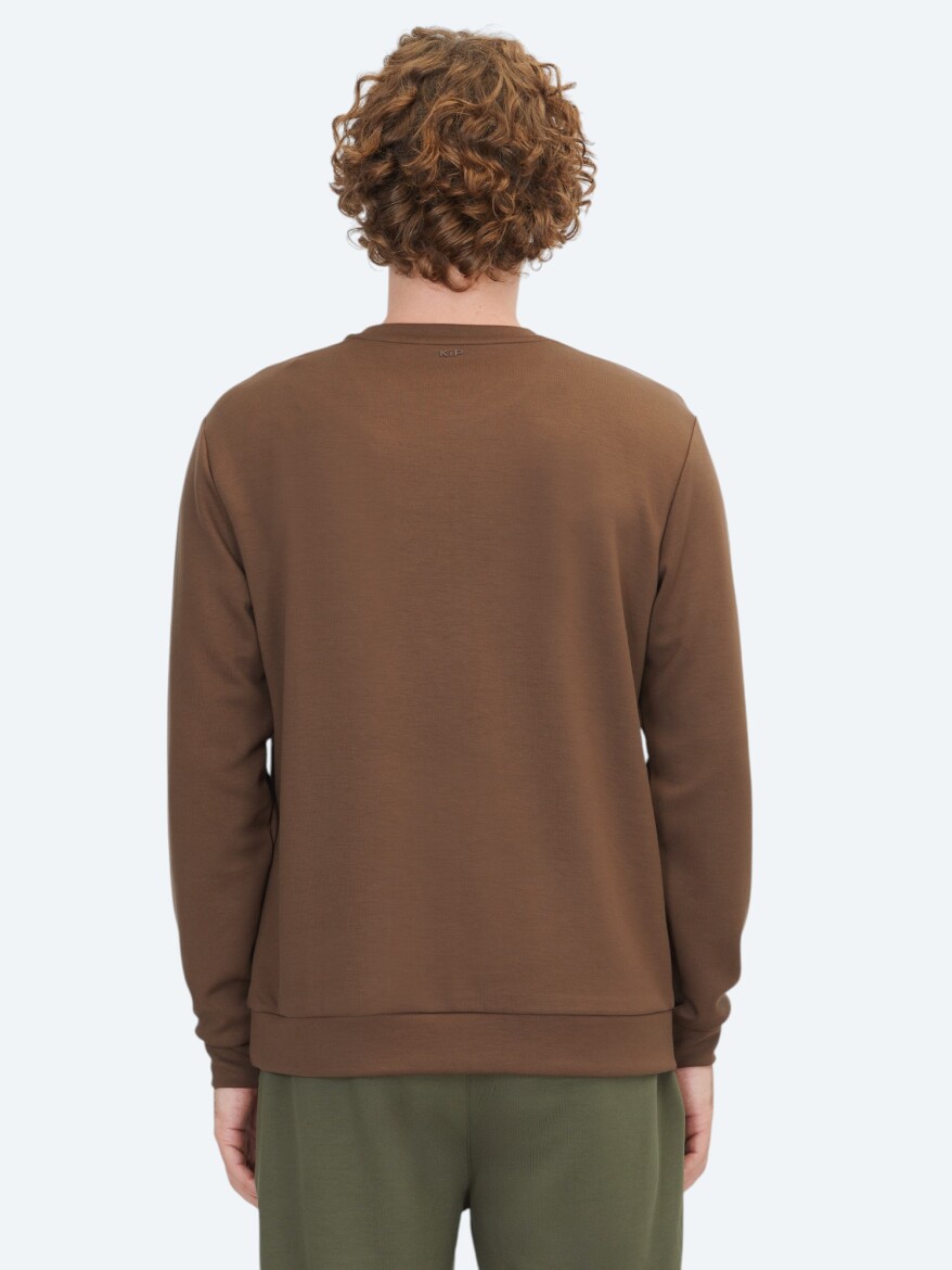 Kahverengi Düz Sweatshırt - 5