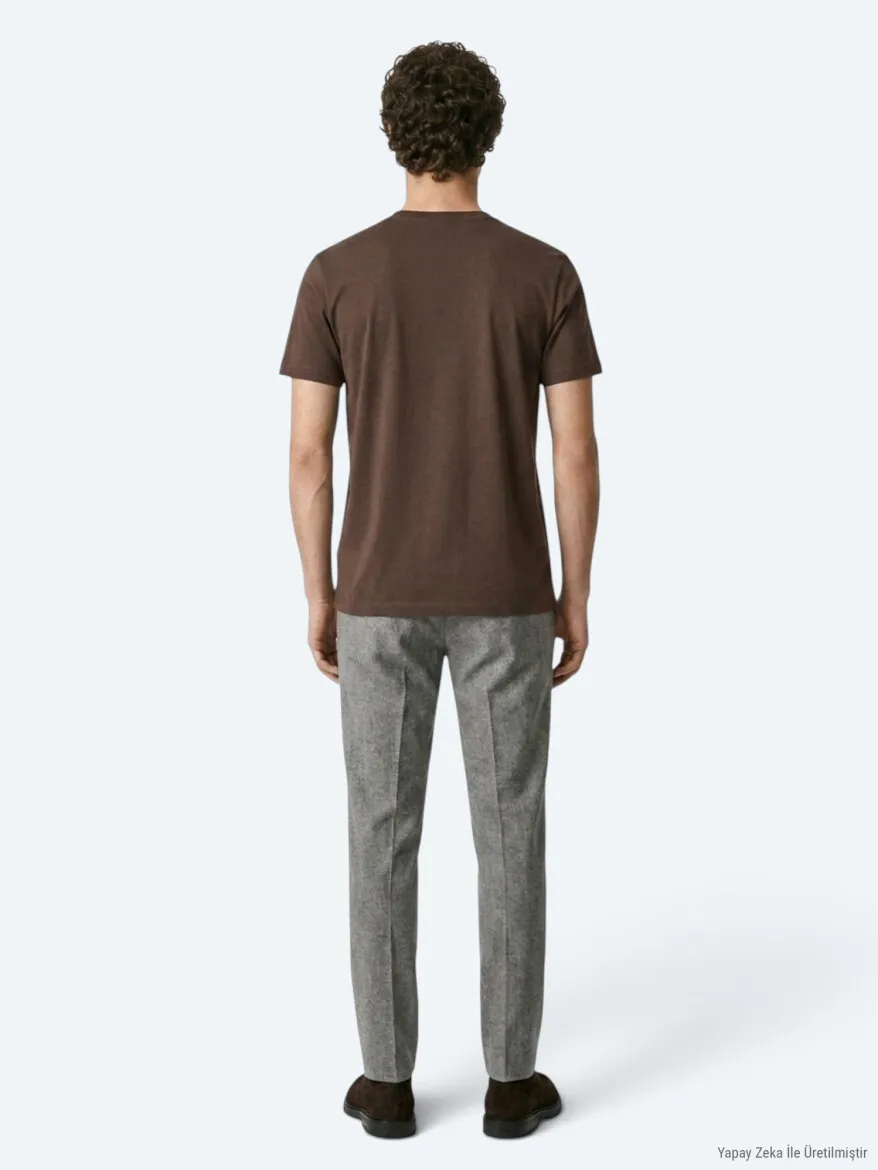 Kahverengi Düz T-Shirt - 6