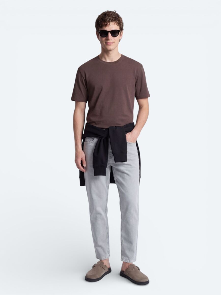 Kahverengi Düz T-Shirt - 1