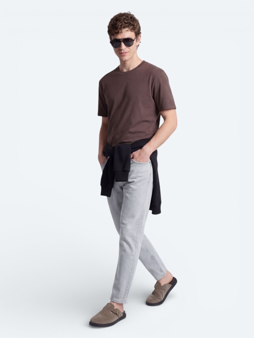 Kahverengi Düz T-Shirt - 3