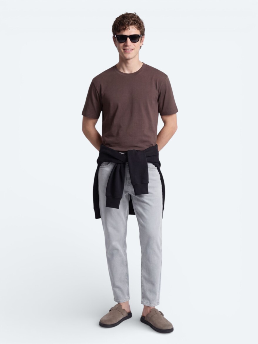 Kahverengi Düz T-Shirt - 4