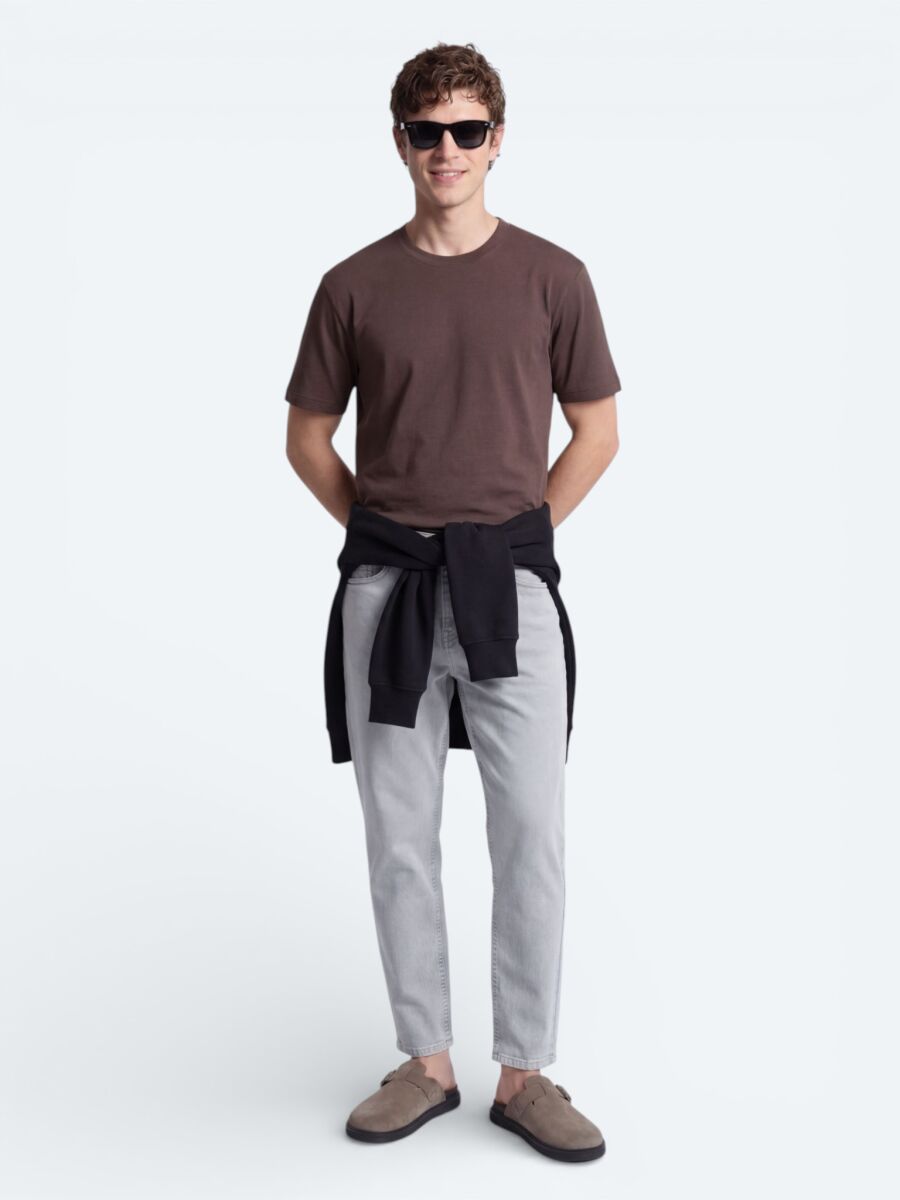 Kahverengi Düz T-Shirt - 4