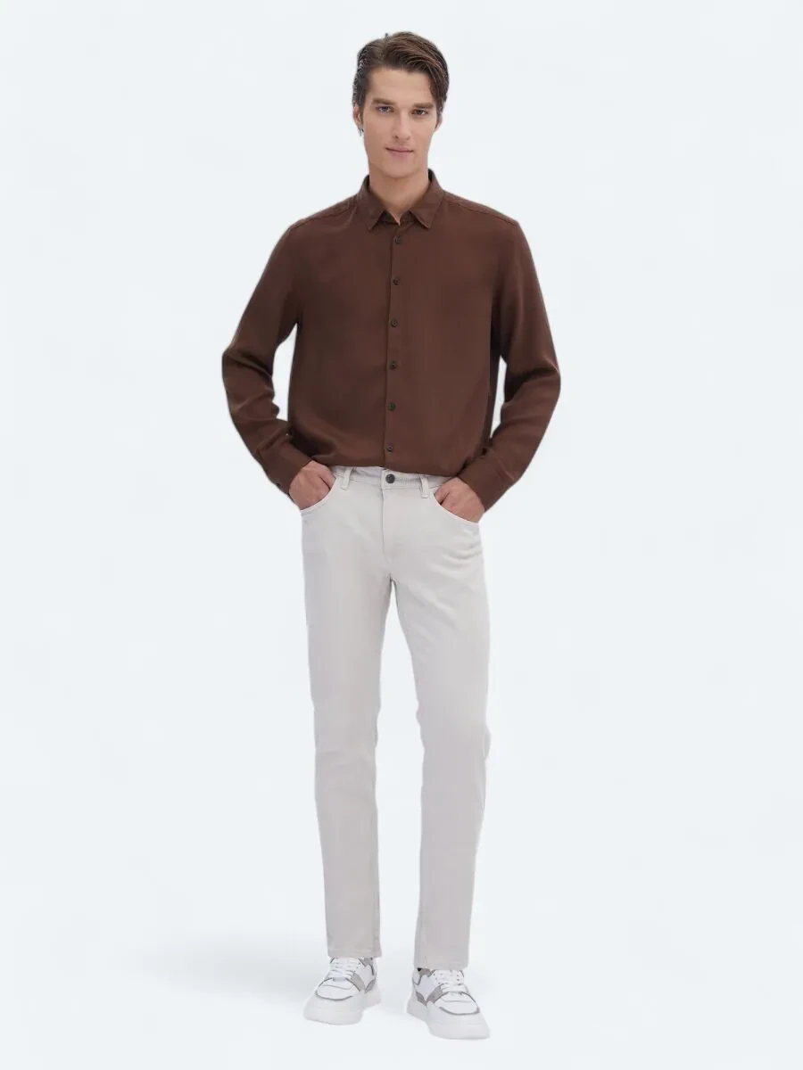 Kahverengi Fitilli Regular Fit Dokuma Casual Gömlek - 2
