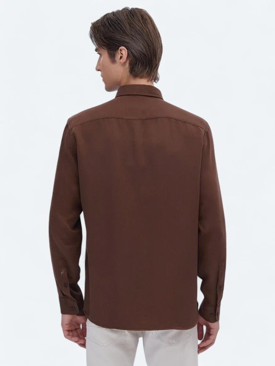 Kahverengi Fitilli Regular Fit Dokuma Casual Gömlek - 6