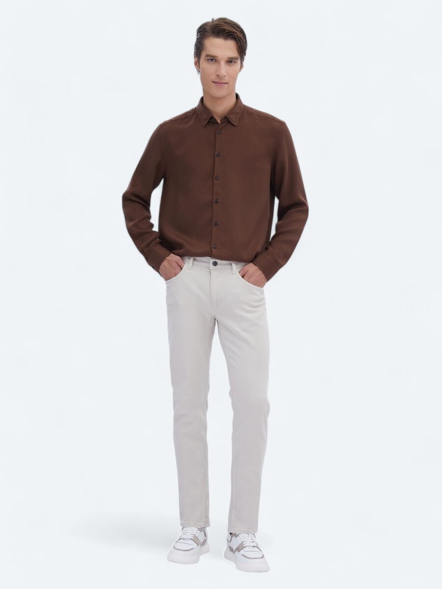 Kahverengi Fitilli Regular Fit Dokuma Casual Gömlek - 2