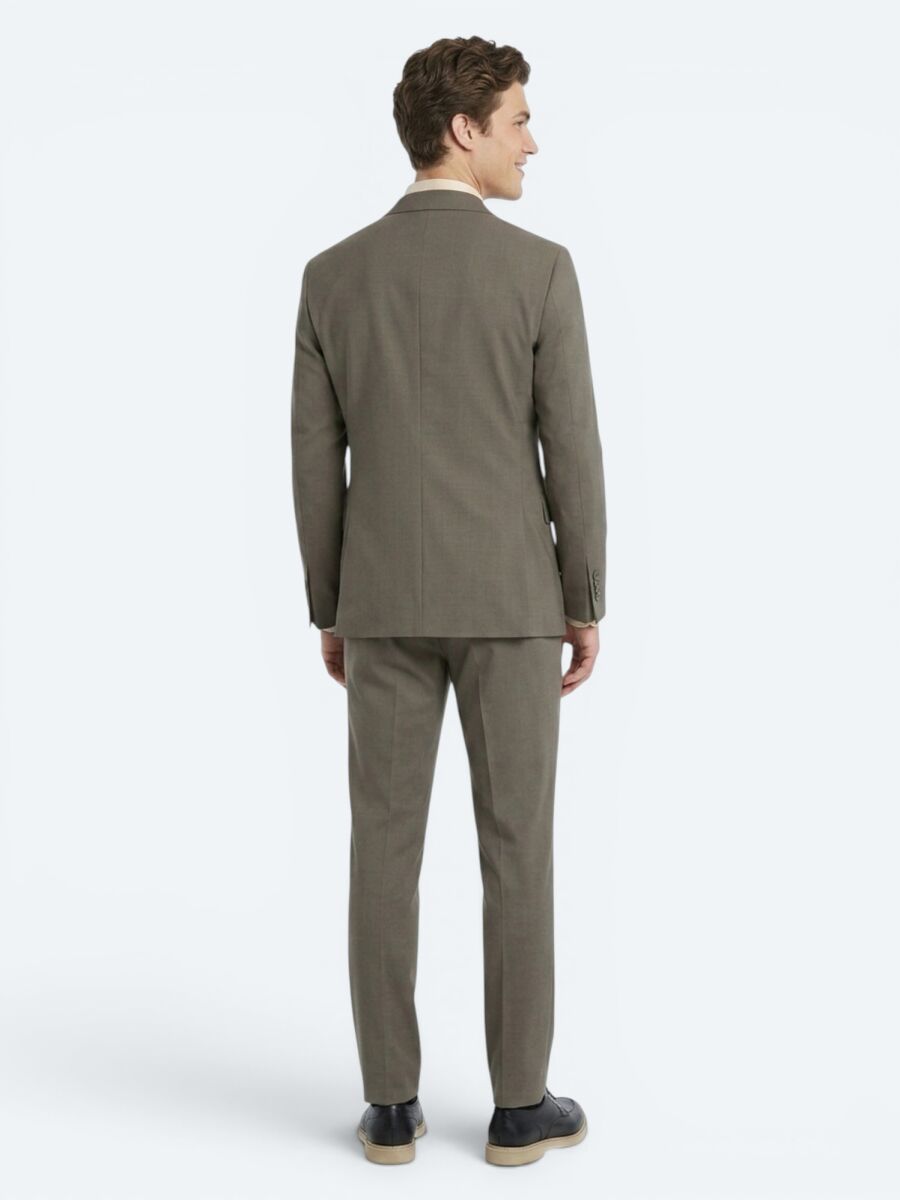 Kahverengi Kareli Modern Fit %100 Yün Takım Elbise - 5