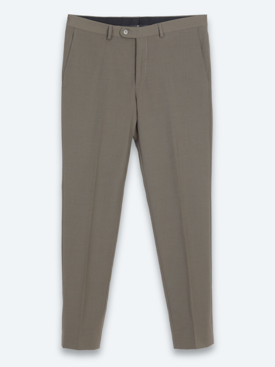 Kahverengi Kareli Modern Fit %100 Yün Takım Elbise - 7