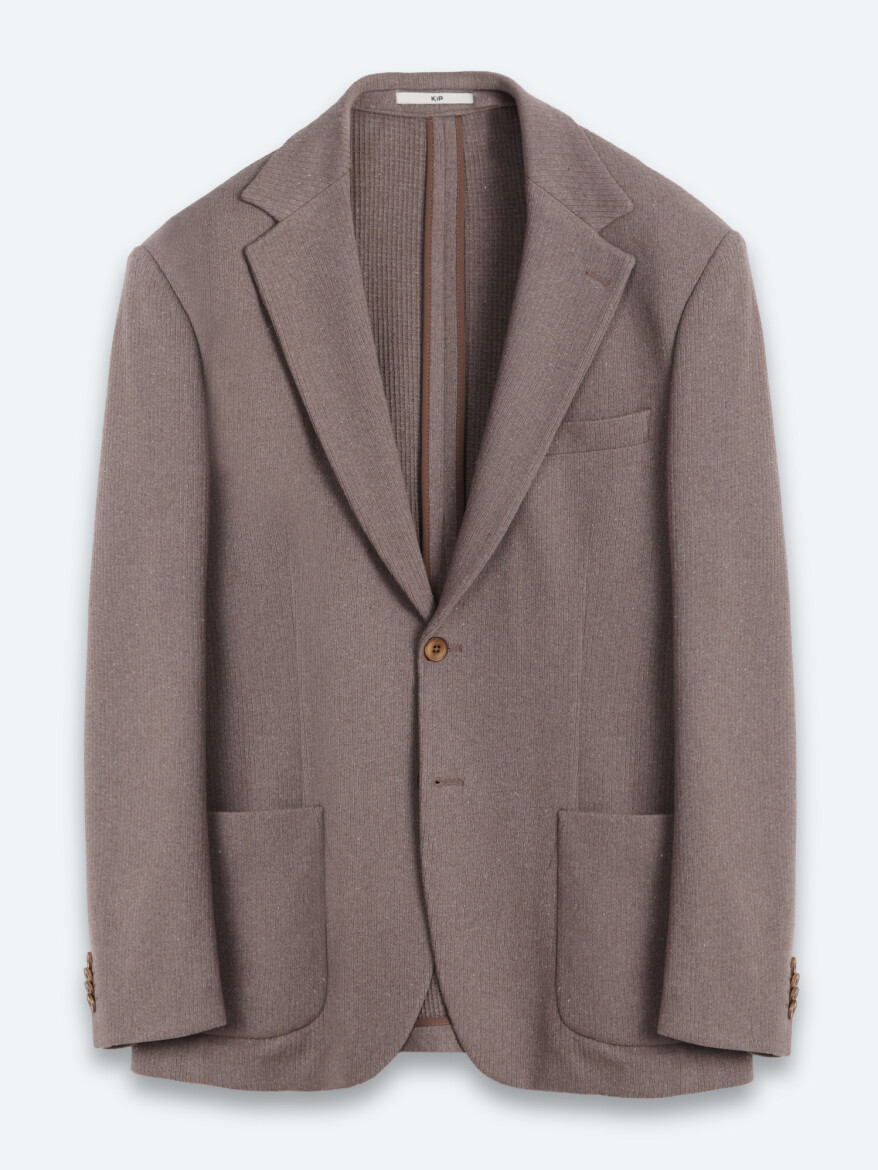 Kahverengi Kareli Modern Fit Yün Karışımlı Örme Ceket - 6