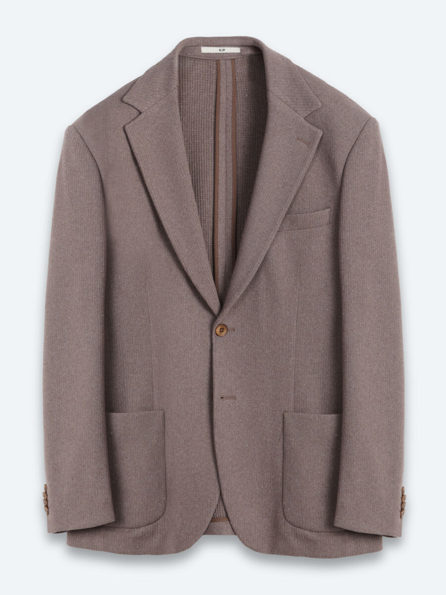 Kahverengi Kareli Modern Fit Yün Karışımlı Örme Ceket - 6